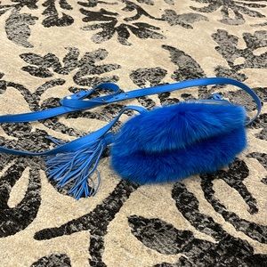 Loeffler Randall leather blue fur trim crossbody bag